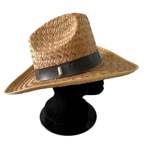 Straw Hat with Brown Band One Size - Picture 1 of 7